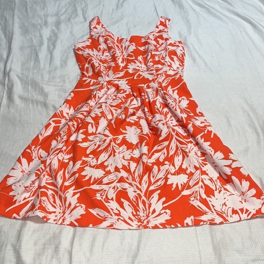 Ronni Nicole Sleeveless Orange and White Tropical Floral Dress 10